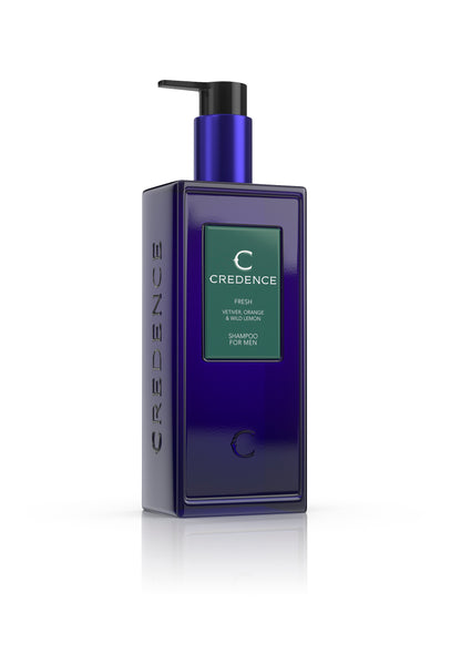 Credence Fresh men's shampoo bottle with vetiver orange and wild lemon scent 300ml"