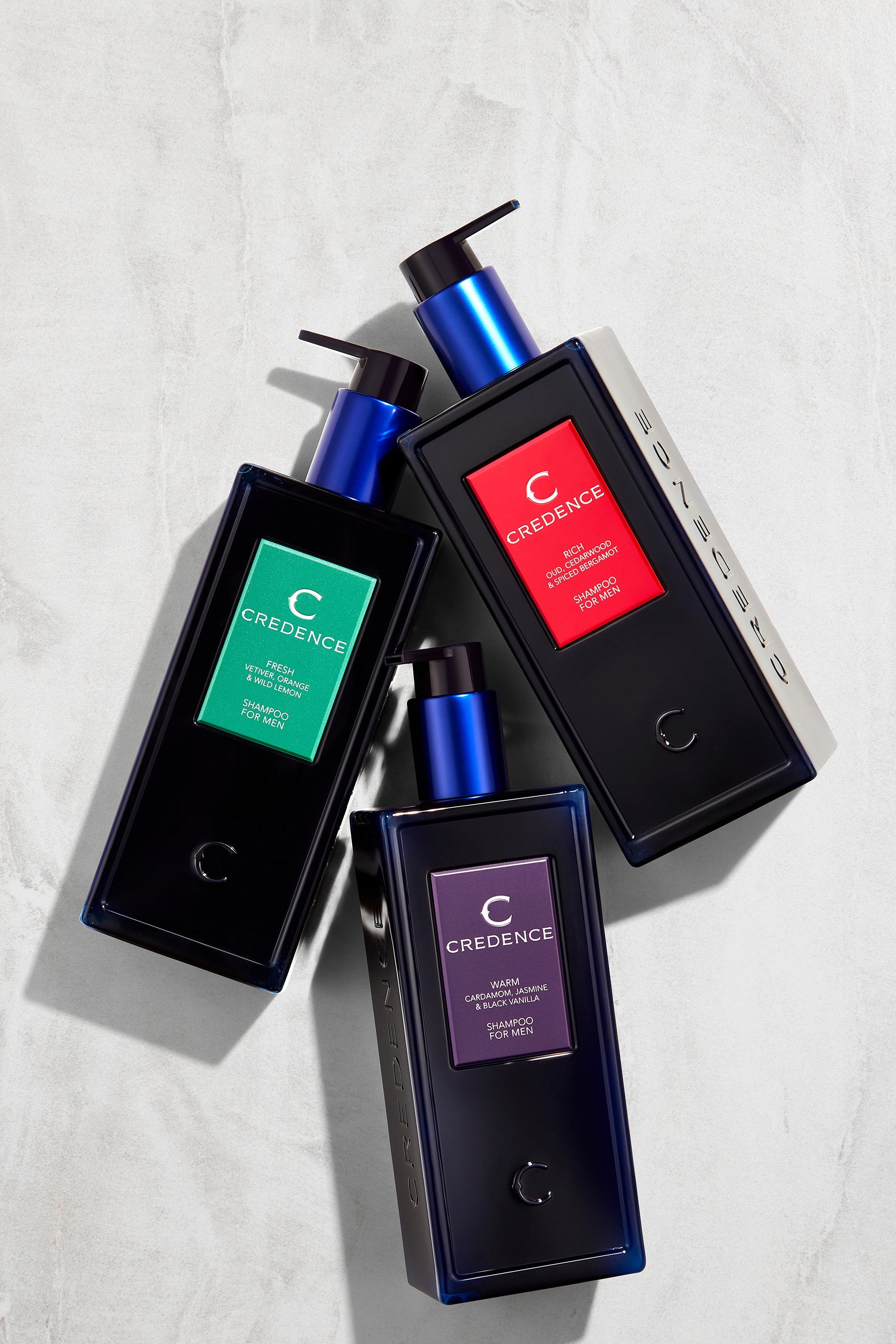 Credence shampoo for men three bottle with masculine scents for a lasting impression 
