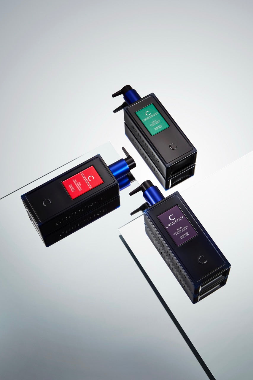 Credence luxury gift set with three 300ml men's shampoo bottles