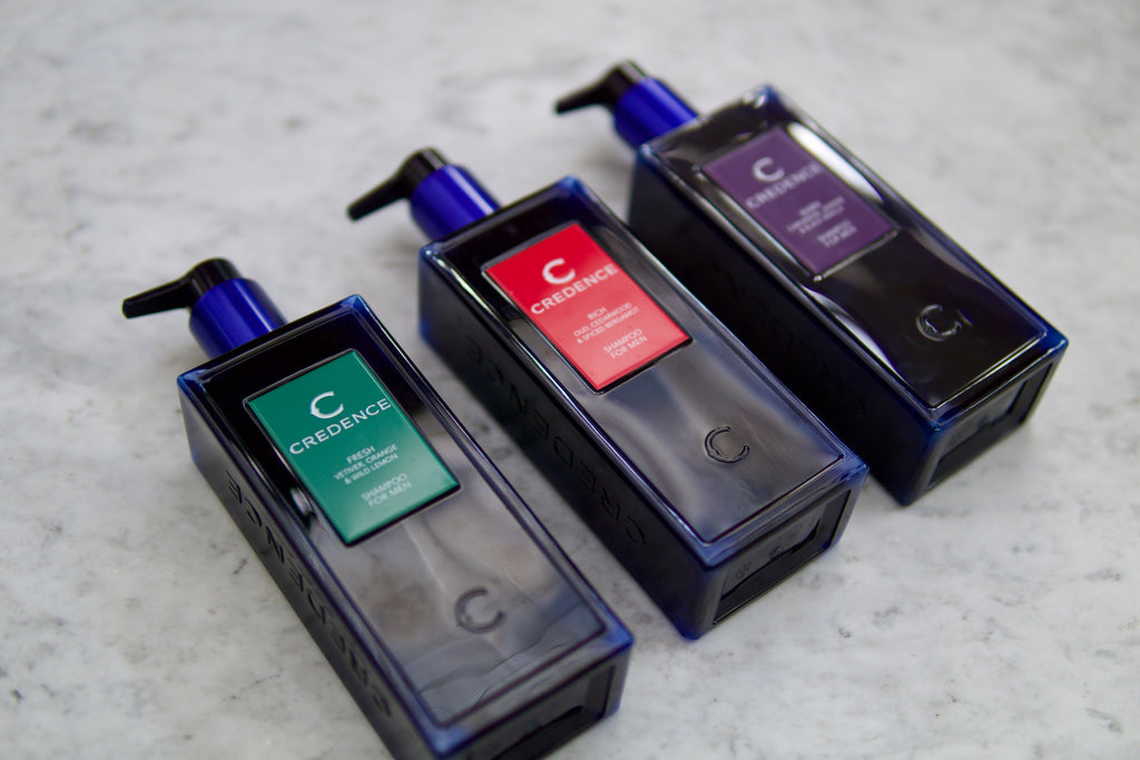Credence luxury gift set with three 300ml men's shampoo bottles RICH , FRESH and WARM