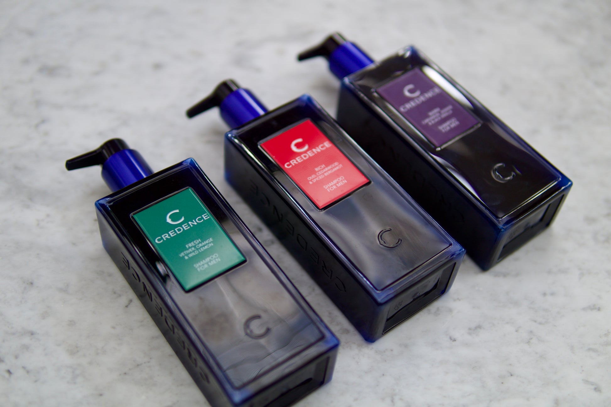 Credence luxury gift set with three 300ml men's shampoo bottles RICH , FRESH and WARM