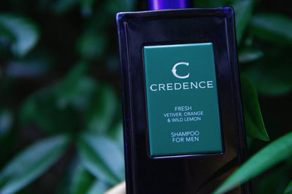 Credence Fresh men's shampoo bottle with vetiver orange and wild lemon scent 300ml"